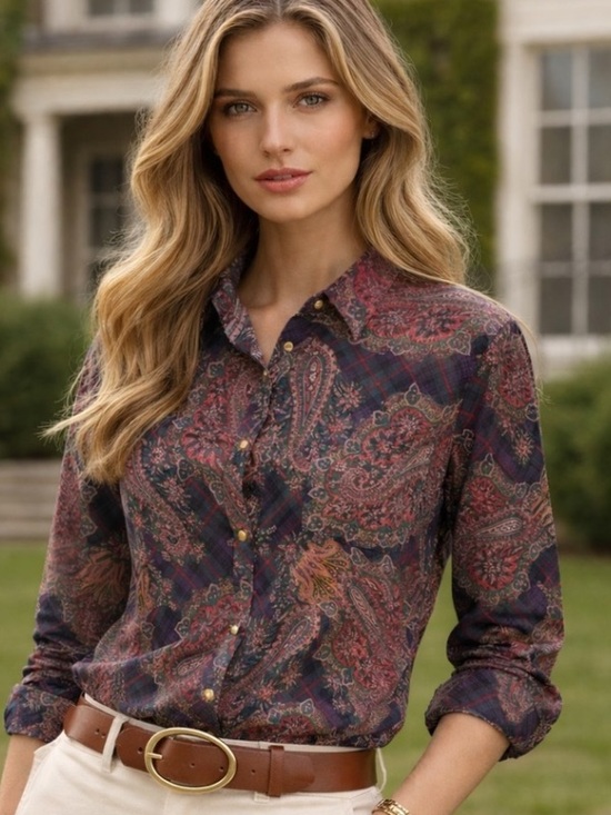 Chaps Tops - Chaps Paisley Tartan Plaid Button Down Shirt 2X 100% Cotton Preppy Classic